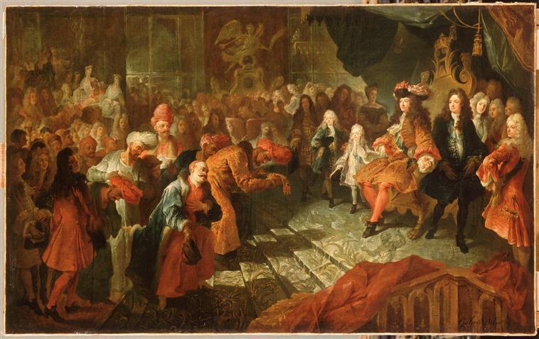 Louis XIV reçoit dans la Galerie des Glaces de Versailles Coypel Antoine (1661-1722) (école de) Versailles, châteaux de Versailles et de Trianon.jpeg